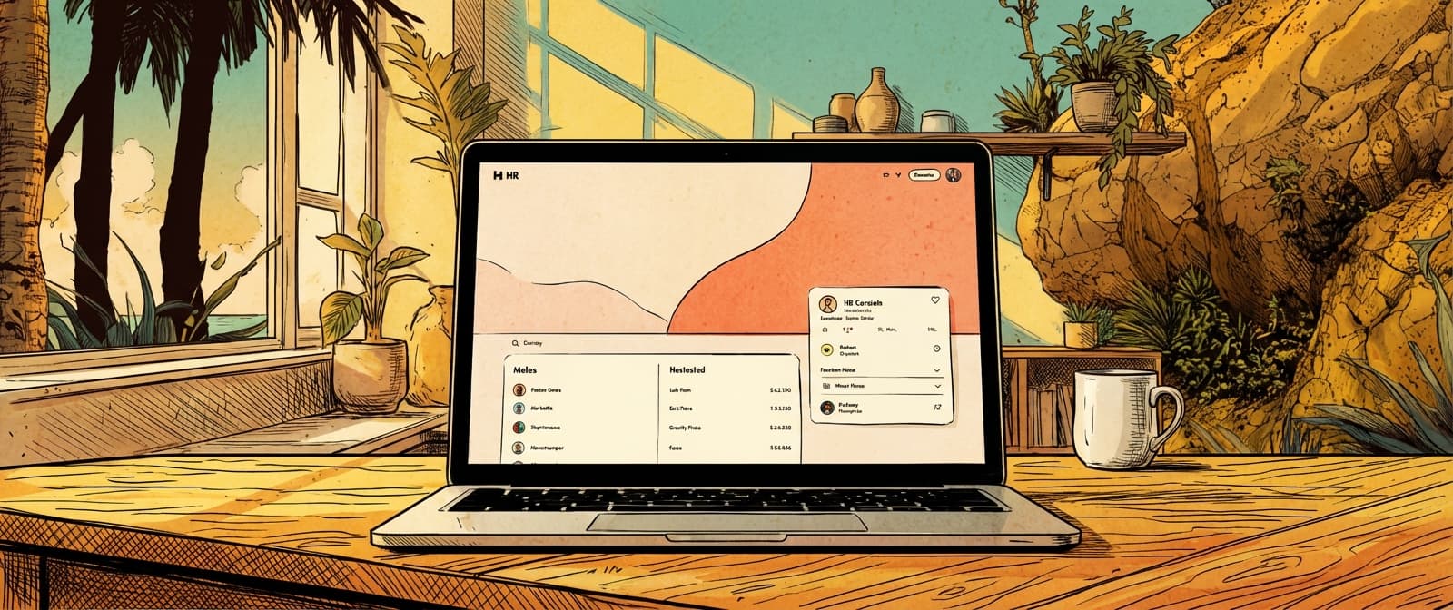 [interface] image of cloud-based solutions interface for hr tech on a laptop